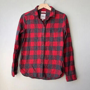American Eagle Outfitters Red and Gray Plaid Button Down Shirt